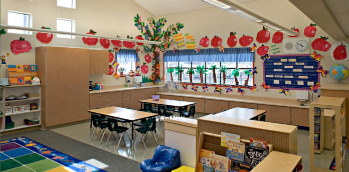 Empty elementary school classroom2